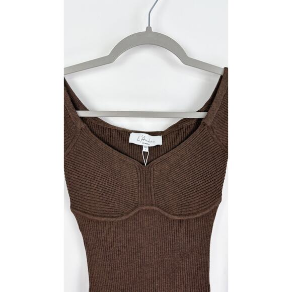 L'Academie Long Sleeve Tucci Knit Bustier Ribbed Midi Dress Womens Small Brown - Picture 8 of 10